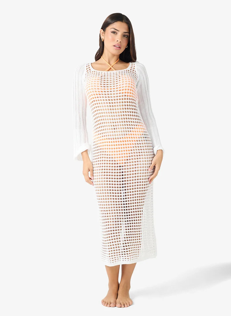 جينجر Crochet Square Neck Beach Dress